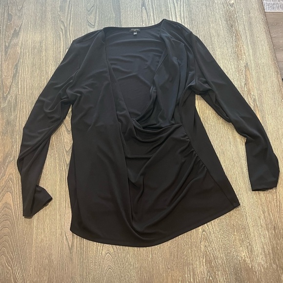 Talbots Faux Wrap Top V-Neck 3/4 Sleeve Stretch Pullover Black Plus Size 1X - Picture 1 of 4